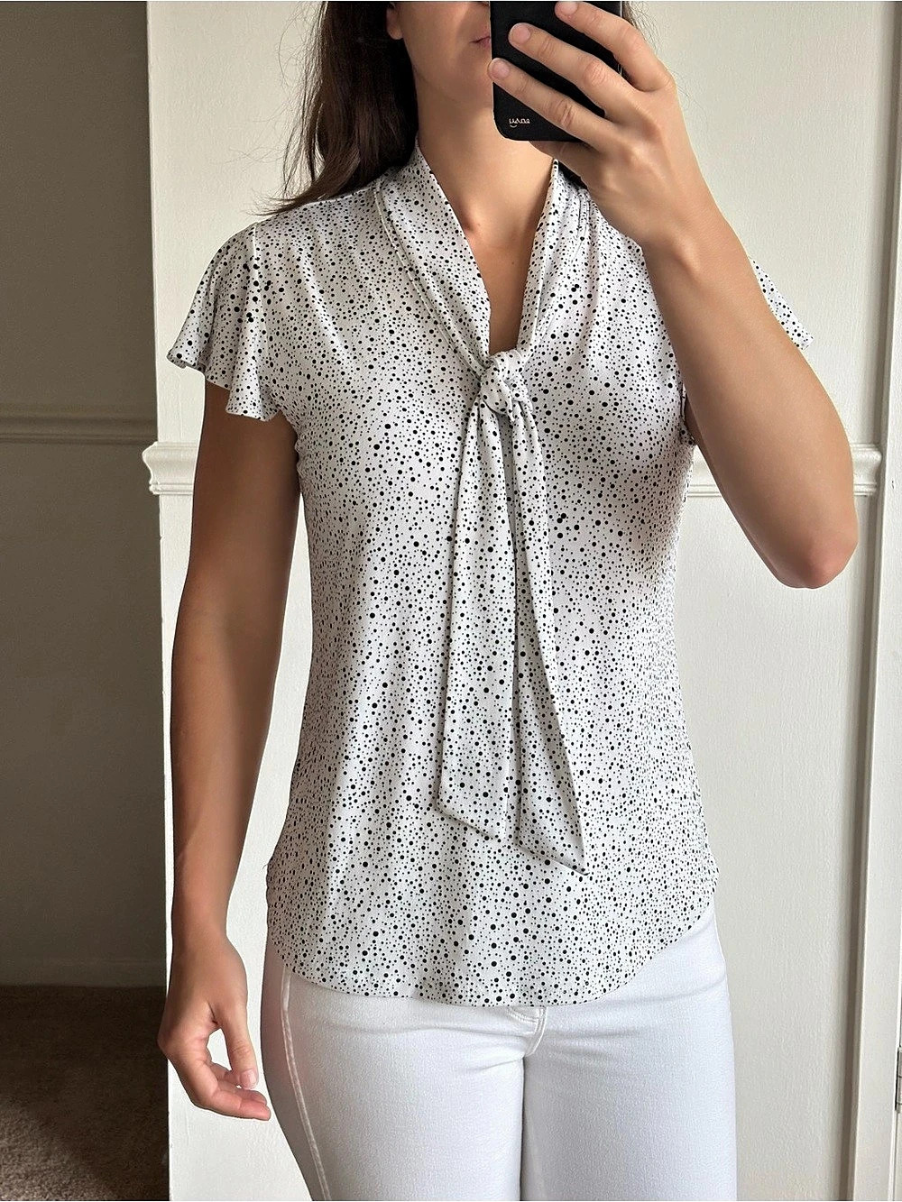 Adrianna Papell Polka Dot Tie Neck Blouse